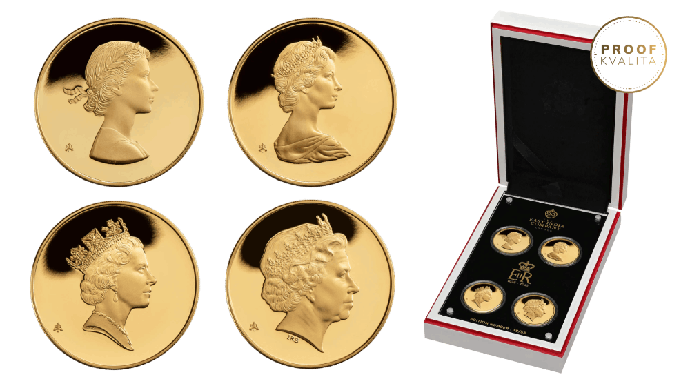 Sada zlatých mincí Queen Elisabeth II - Kolekce portrétů 4 x 1 oz proof 2022