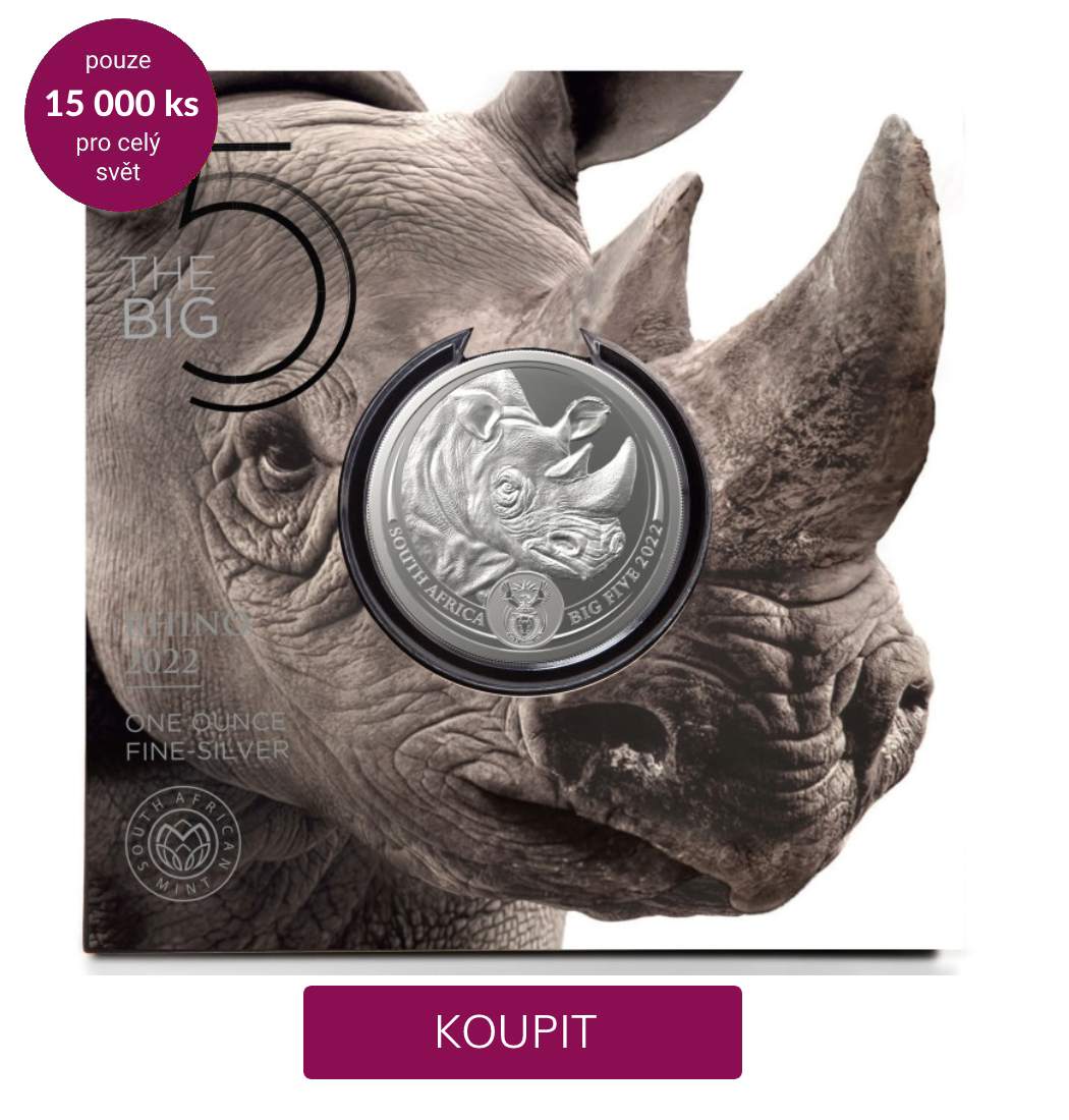 Stříbrná mince Big Five Africa - Nosorožec 1 oz BU 2022