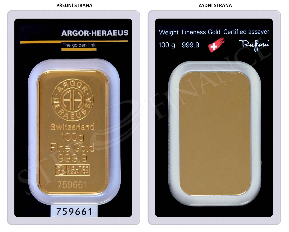 Zlatý investiční slitek 100 g Argor-Heraeus