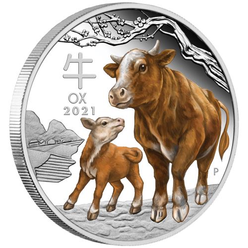 Stříbrná mince Rok Buvola 1 oz proof kolorovaná 2021 Lunární série III