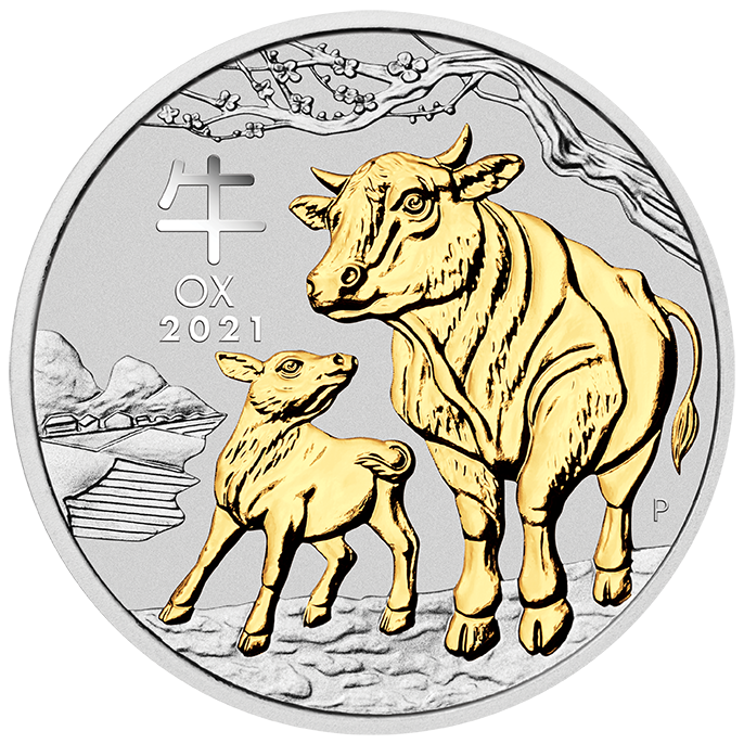 Stříbrná mince Rok Buvola 1 oz pozlacená 2021