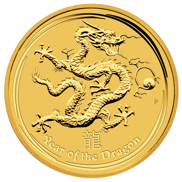 Zlatá mince Lunární série Rok Draka 1/2 oz BU 2012