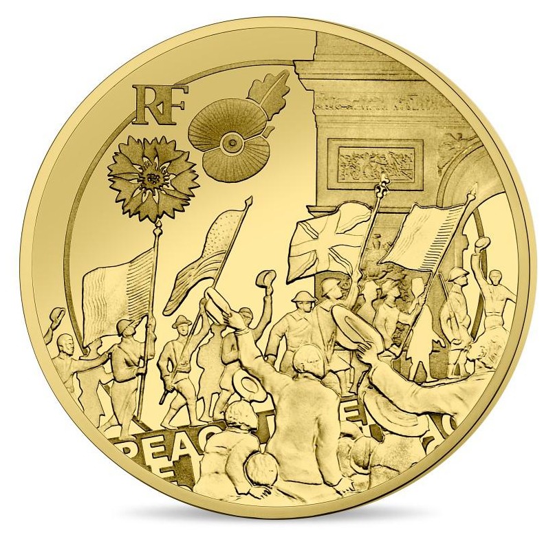 Zlatá mince Velká Válka WW I - Lidé oslavují 1/4 oz proof 2018