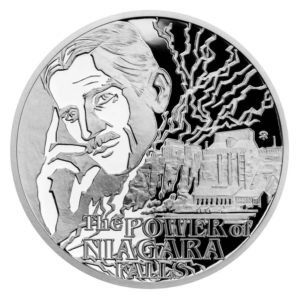 Stříbrná mince Nikola Tesla - Niagárské vodopády 1 oz proof 2023