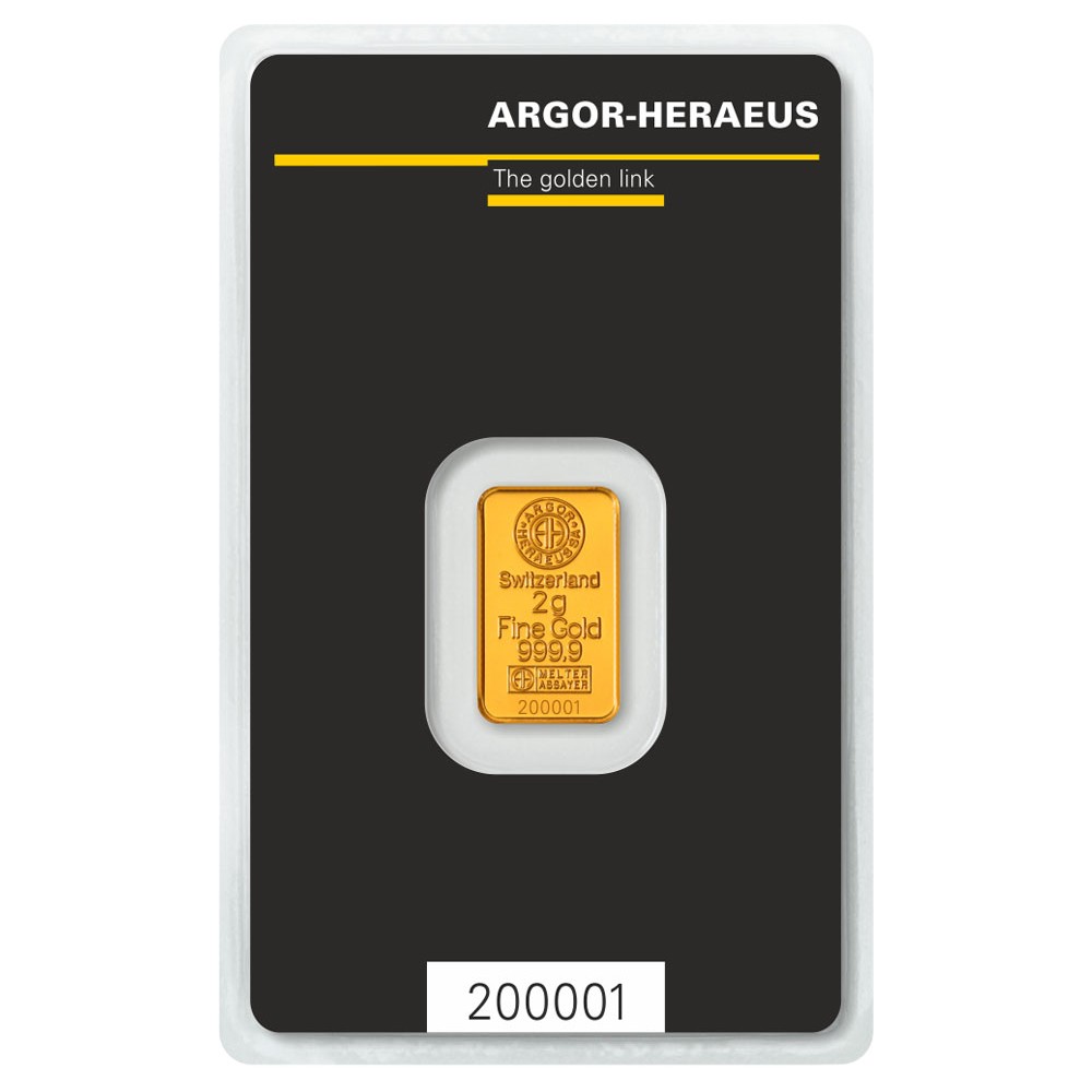 Zlatý investiční slitek 2 g Argor-Heraeus