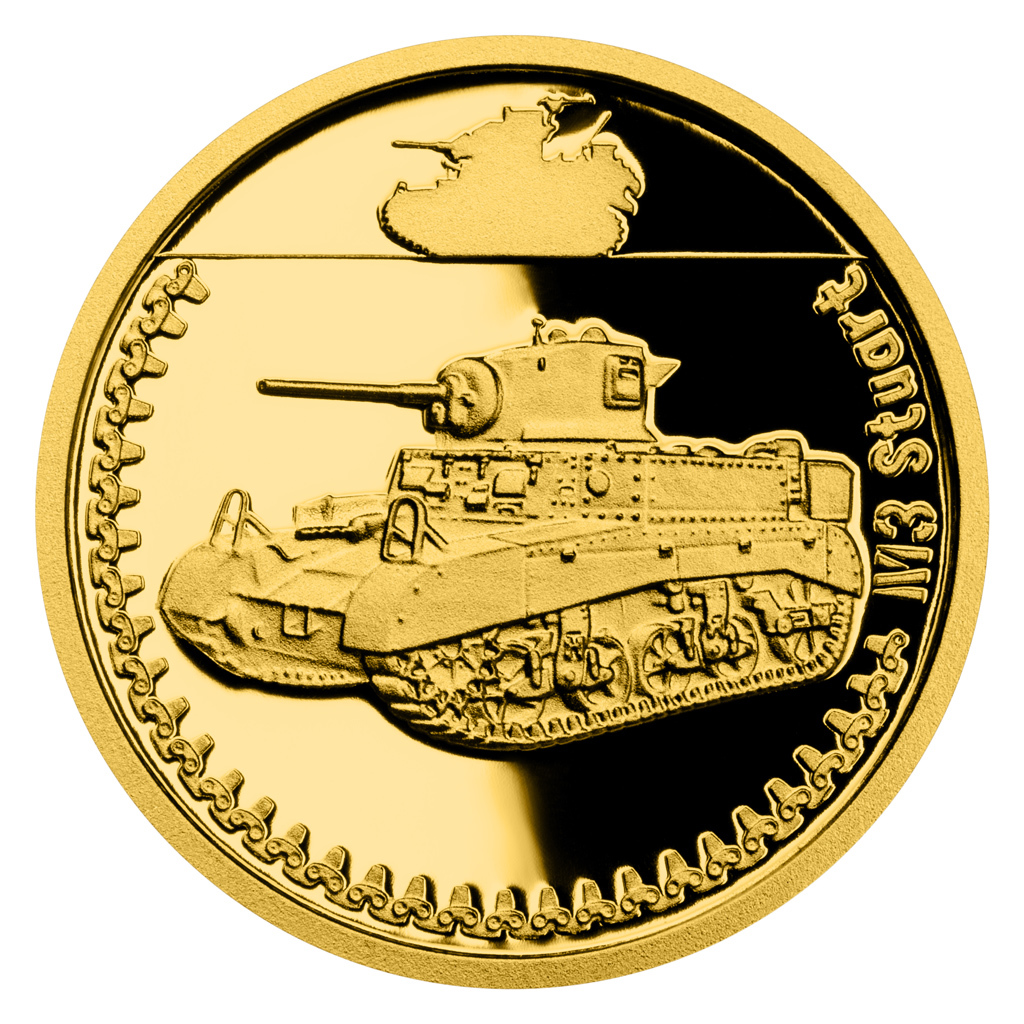 Zlatá mince Obrněná technika - M3 Stuart 1/10 oz proof 2023