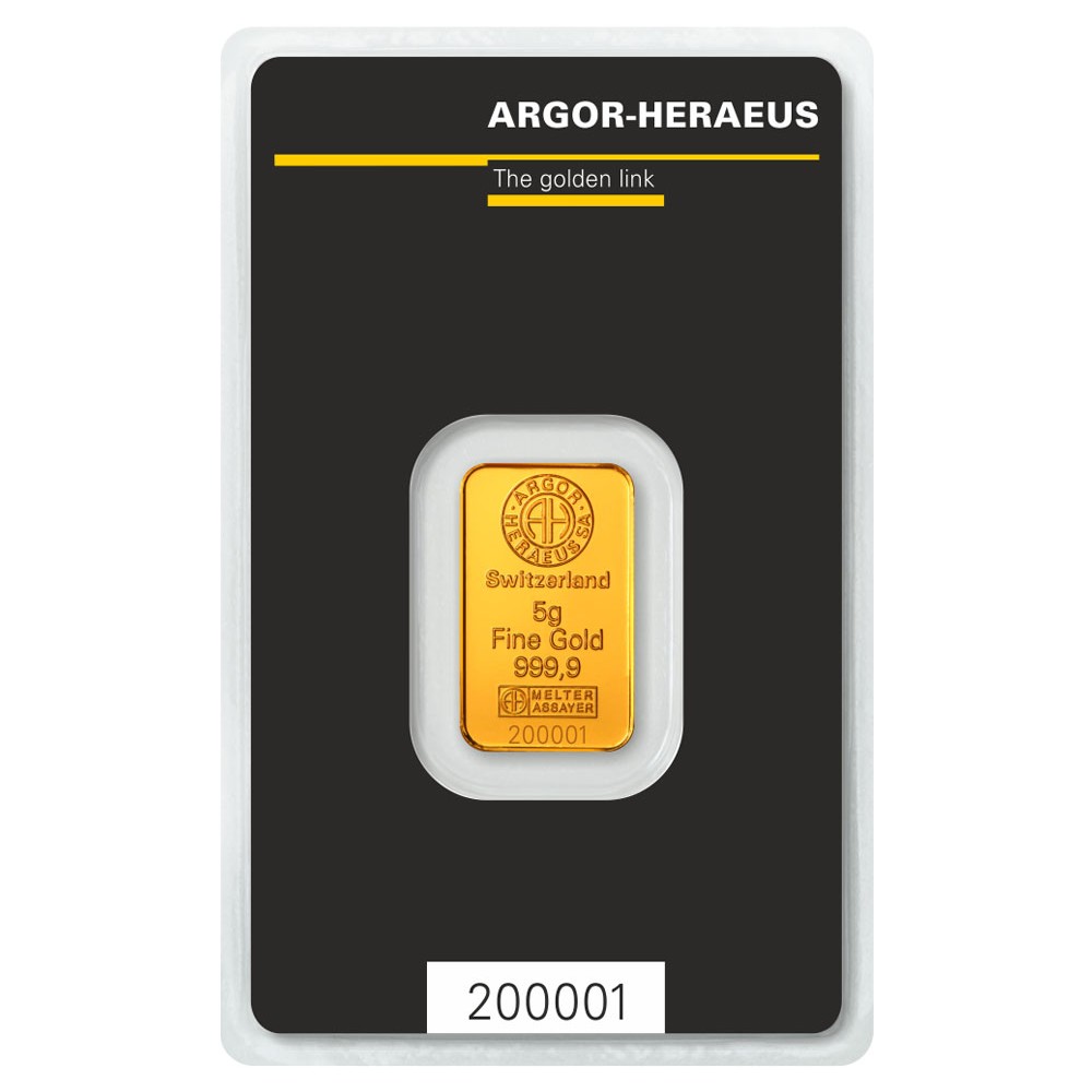 Zlatý investiční slitek 5 g Argor-Heraeus