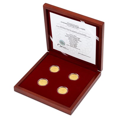 Sada zlatých mincí Katedrála Notre-Dame 1/4 oz proof 2020