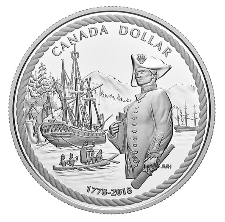 Stříbrná mince Kapitán James Cook na Nootka Sound 2018