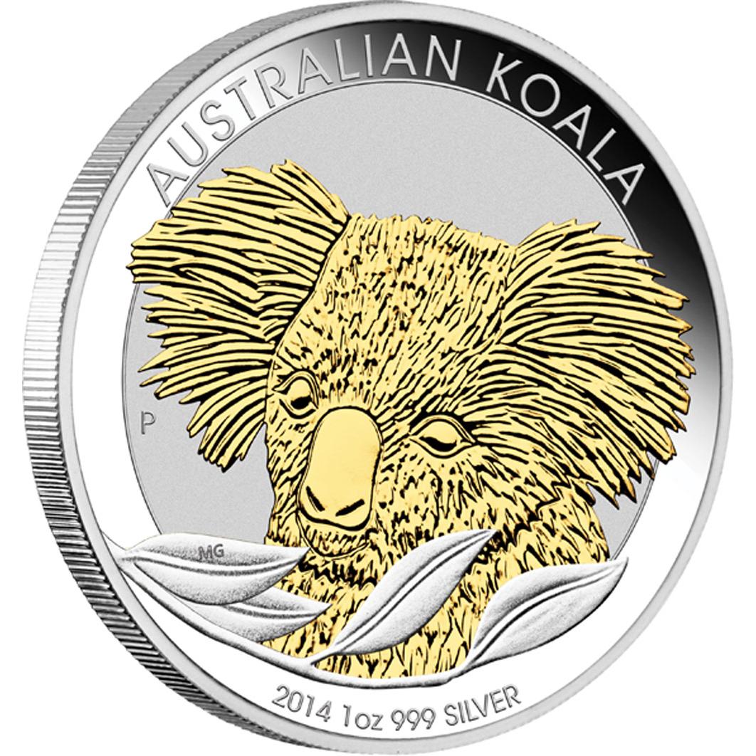 Stříbrná mince australská Koala pozlacená 1 oz