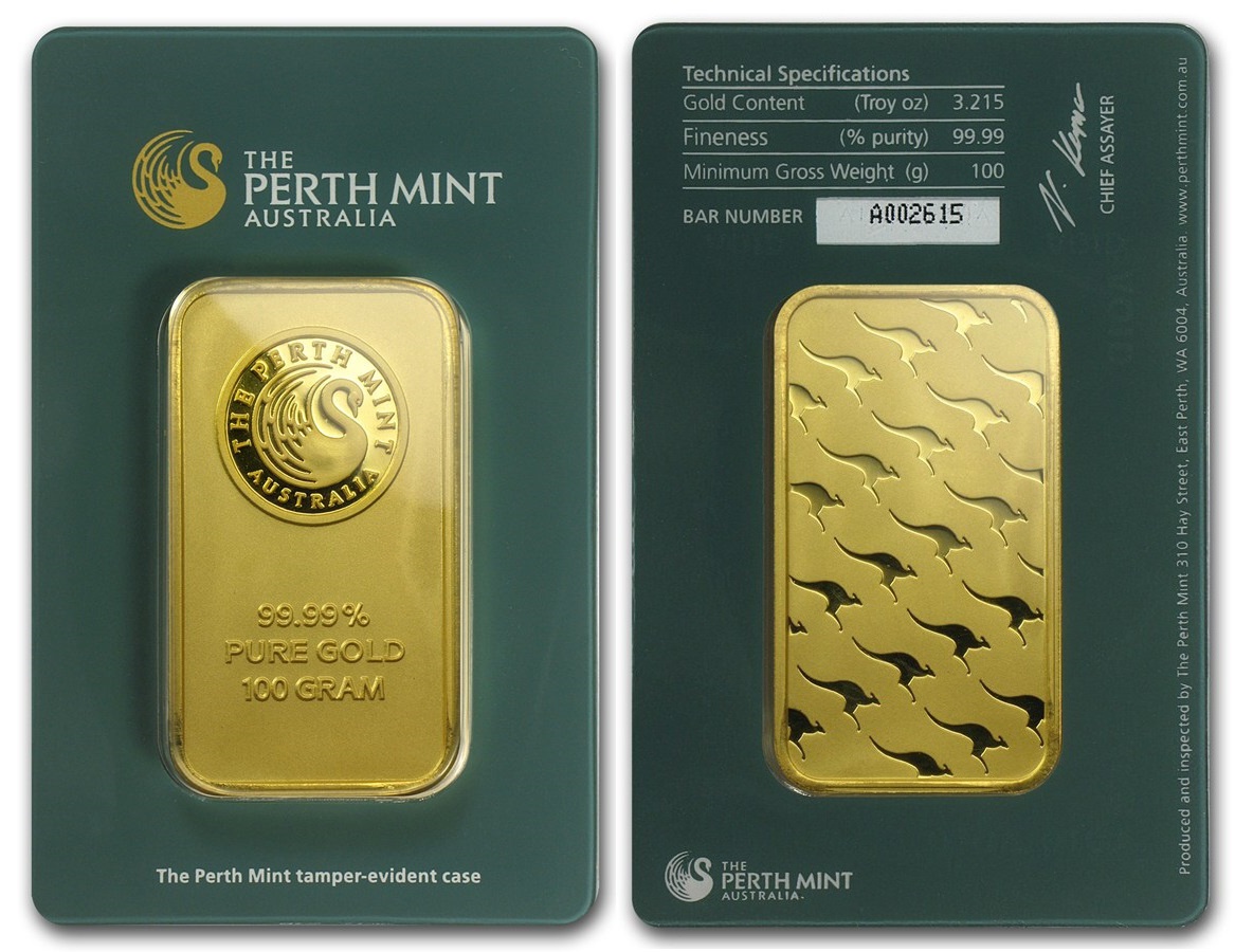 Zlatý investiční slitek 100 g Perth Mint