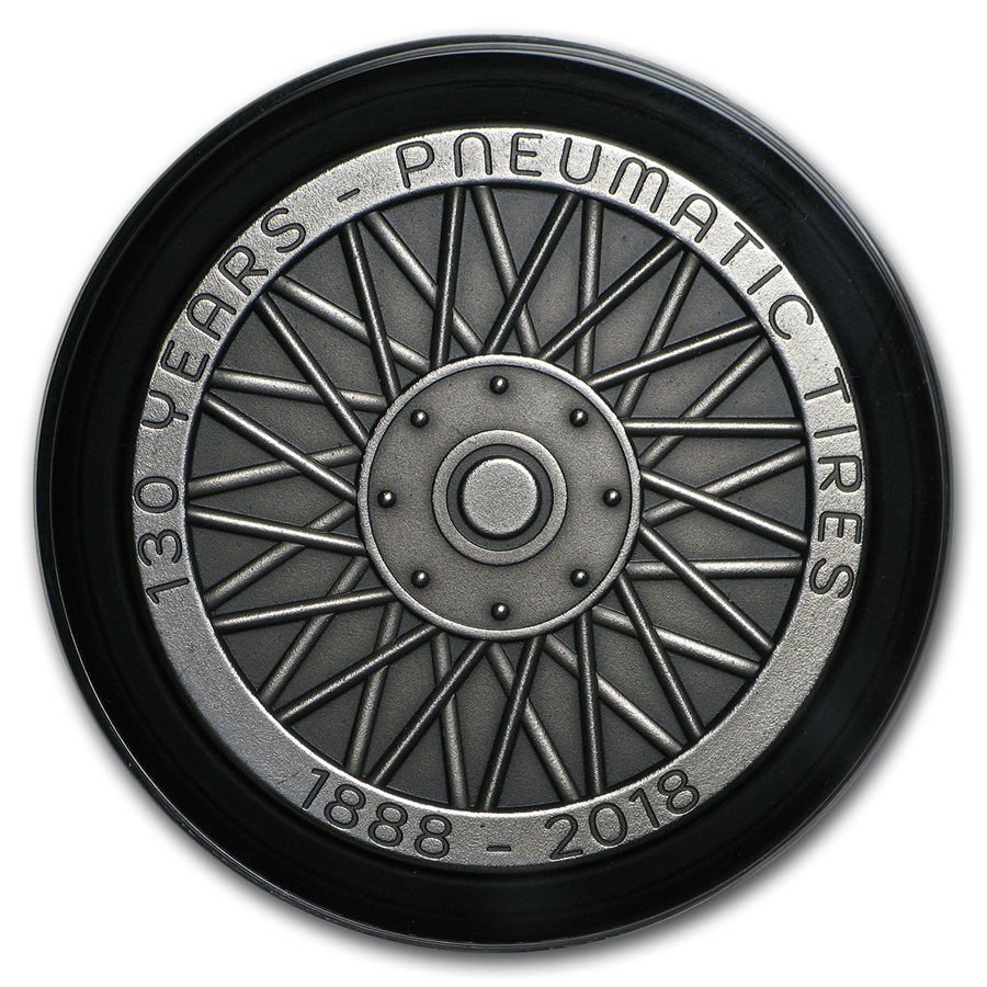 Stříbrná mince ve tvaru pneumatiky 2 Oz antique 2018