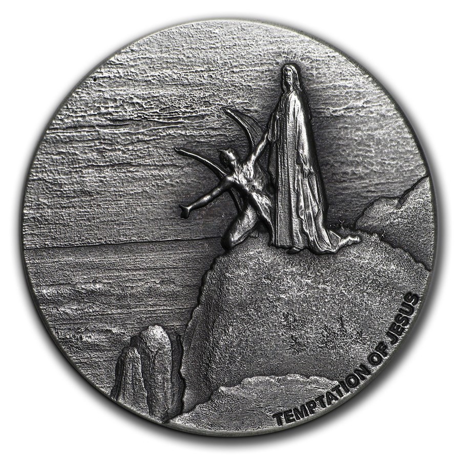 Stříbrná mince Biblická série Pokušení Krista 2 oz 2018