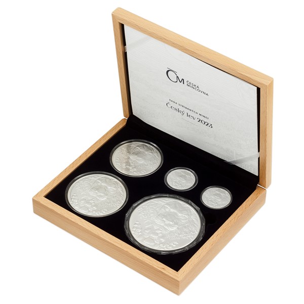 Sada stříbrných mincí Český Lev 1oz, 2 oz, 5 oz, 10 oz, 1 kg BU 2023