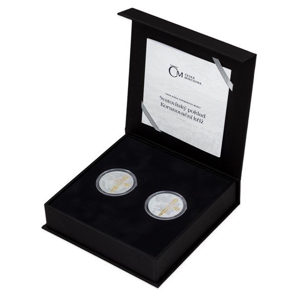 Sada stříbrných mincí Svatovítský poklad - Korunovační kříž 2 x 1 oz proof, pozlacená 2022