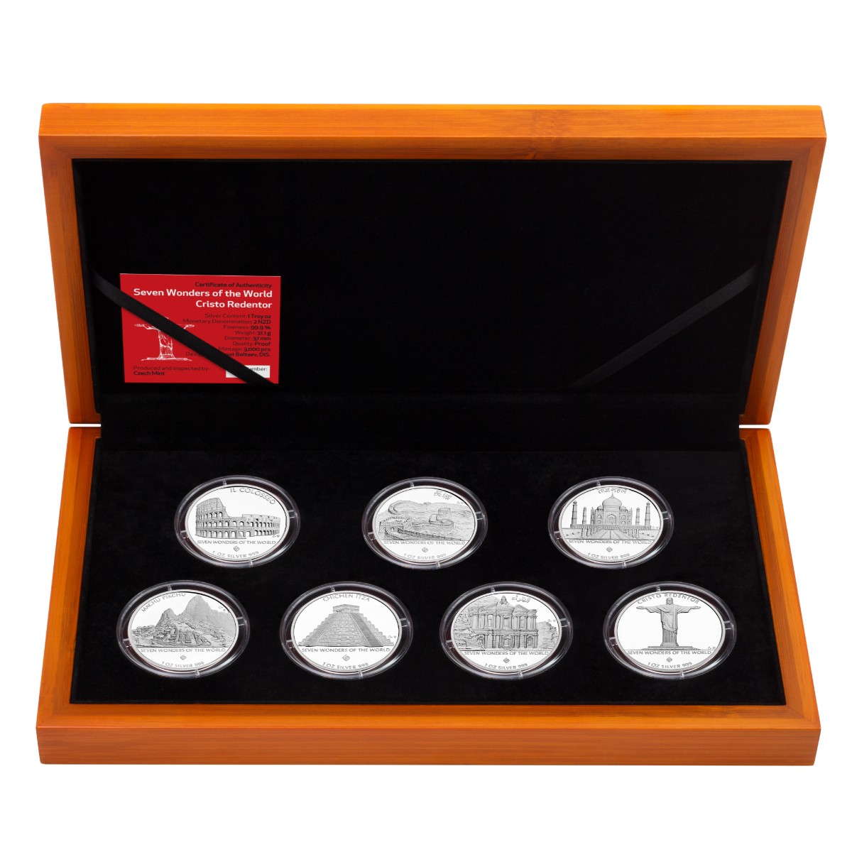 Sada 7 stříbrných mincí Sedm divů světa 7 x 1 oz proof
