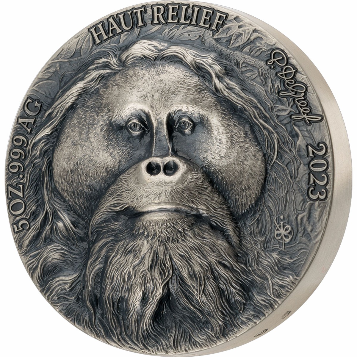 Stříbrná mince Big Five Asia - Orangutan 5 oz vysoký reliéf, antique finish 2023