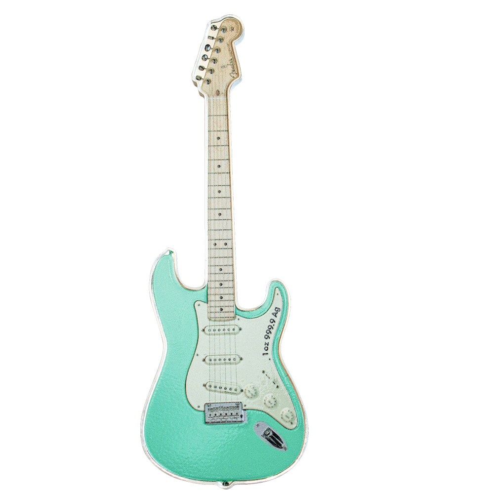 Stříbrná mince Kytara Fender Stratocaster - Surf Green 1 oz prooflike 2022