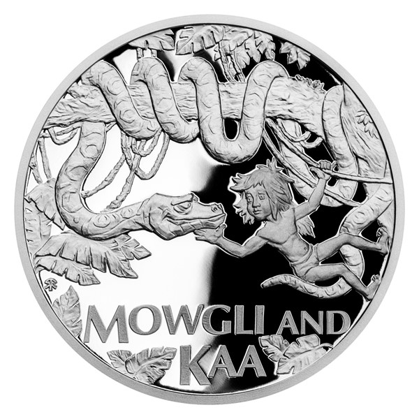 Stříbrná mince Kniha džunglí - Mauglí a had Ká 1 oz proof 2022