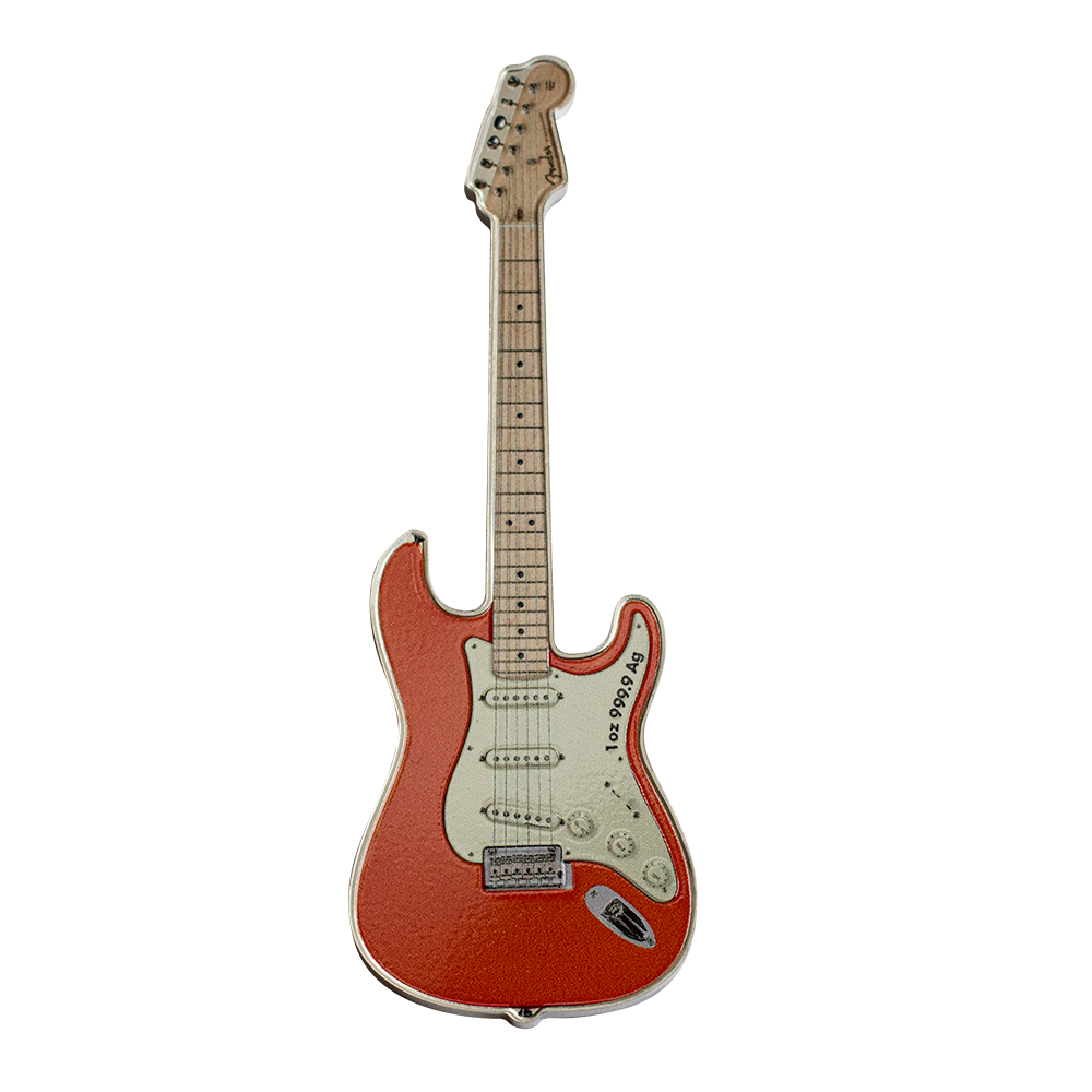 Stříbrná mince Kytara Fender Stratocaster® - Fiesta Red 1 oz prooflike 2022