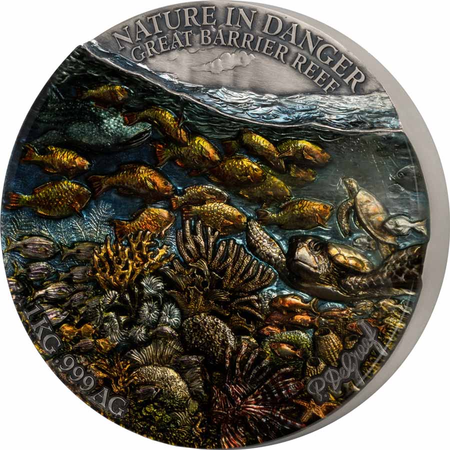 Stříbrná mince Nature in Danger - Great Barrier Reef 1 kg  vysoký reliéf 2021