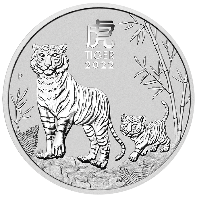 Stříbrná mince Rok Tygra 5 oz BU 2022 Lunární série III