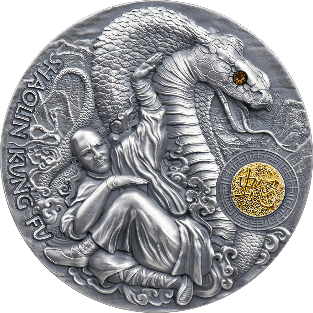 Stříbrná mince Shaolin Kung-Fu Had 2 oz vysoký reliéf 2022