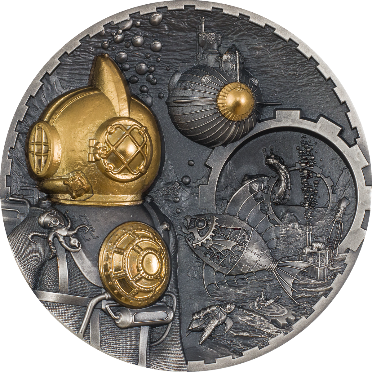 Stříbrná mince Steampunk - Nautilus 3 oz vysoký reliéf 2022