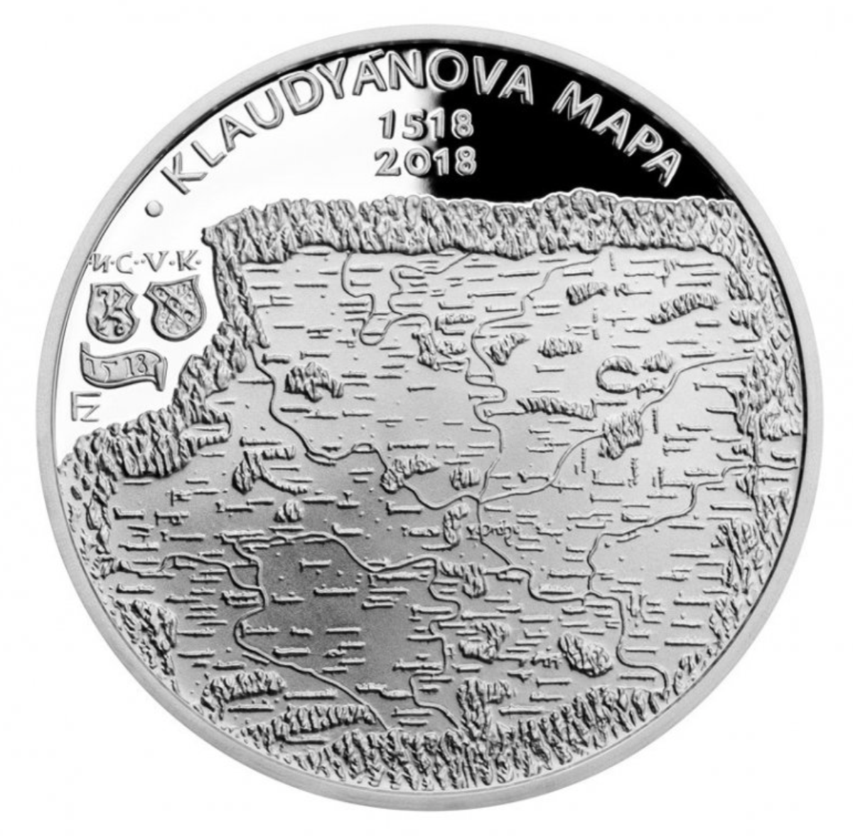Stříbrná mince Vydání Klaudyánovy mapy 200 Kč proof 2018