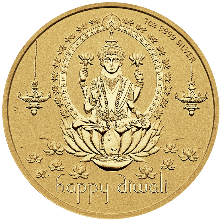 Stříbrná pozlacená medaile Diwali 1 oz 2022