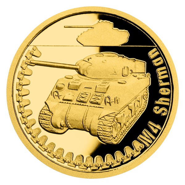Zlatá mince Obrněná technika - M4 Sherman 1/10 oz proof 2022