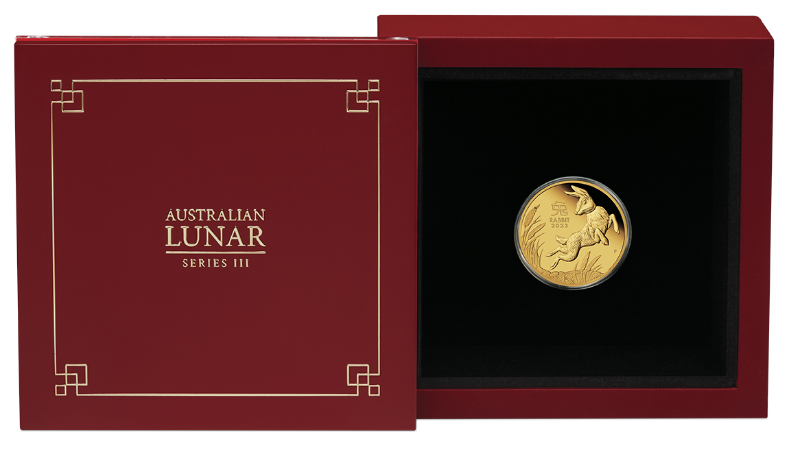 Zlatá mince Rok Zajíce 1/10 oz proof 2023 Lunární série III