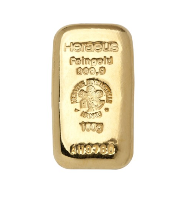 Zlatý investiční slitek 100 g (litý) Heraeus