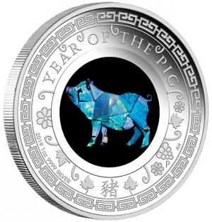Stříbrná mince Rok vepře Opálový lunární rok 1 oz proof 2019