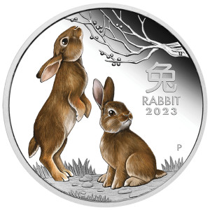 Stříbrná mince Rok Zajíce 2023 1 oz proof, kolorovaná