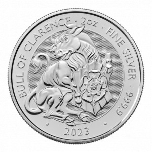Stříbrná mince The Royal Tudor Beasts - Bull of Clarence 2 oz BU 2023