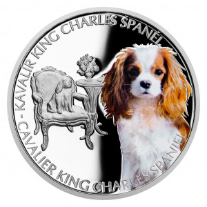 Stříbrná mince Psí plemena - Kavalír King Charles španěl 1 oz proof 2023