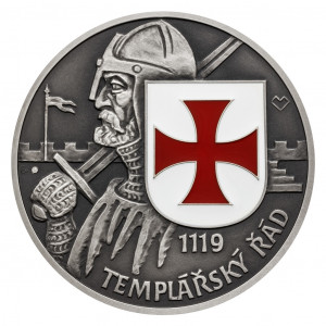 Stříbrná medaile Rytířské řády - Řád templářů stand, antique finish