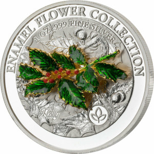 Stříbrná mince Enamel Flower - Cesmína 1 oz proof, smaltovaná