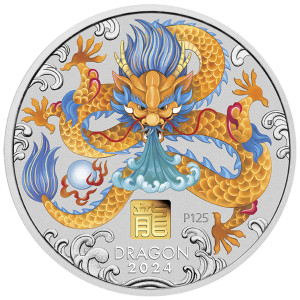 Stříbrná mince Rok Draka 1 kg se zlatým znakem, kolorovaná 2024