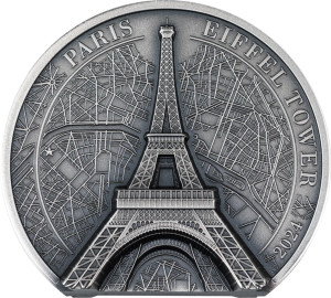 Stříbrná mince Eiffel Tower 2 oz Antique finish