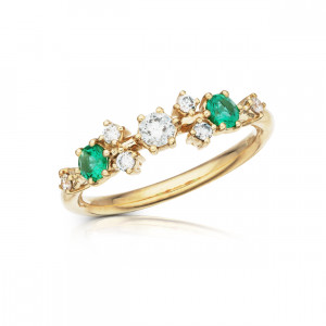 Zlatý prsten Rose s diamanty a smaragdy