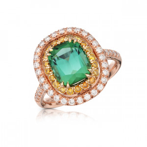 Zlatý prsten Pamír s diamanty a turmalínem