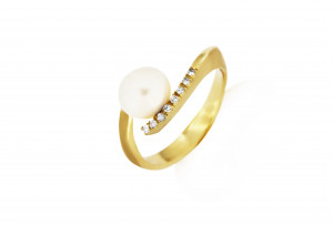 Prsten Cristina žluté zlato - perla/briliant