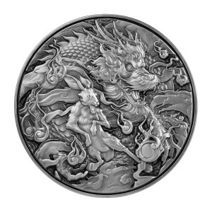 Bi-metalová mince Čínský drak a zajíc 2 oz stříbro, 11.5 oz měď 2023