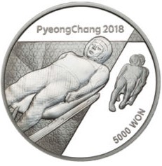Stříbrná mince ZOH PyeongChang 2018 Saně 1/2 oz