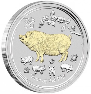 Stříbrná mince Rok Vepře 1 oz proof pozlacená 2019