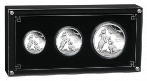 Sada 3 stříbrných mincí Rok Zajíce 1/2 oz, 1 oz, 2 oz proof 2023 Lunární série III