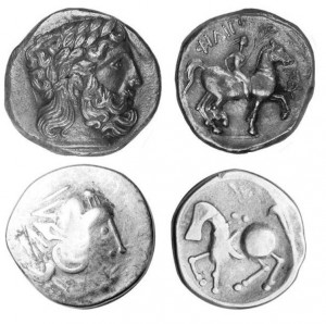 Sada stříbrných mincí Filip II. (tetradrachma + keltská imitace)