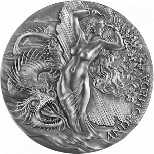 Stříbrná mince Andromeda a mořská příšera 2 oz antique finish 2022